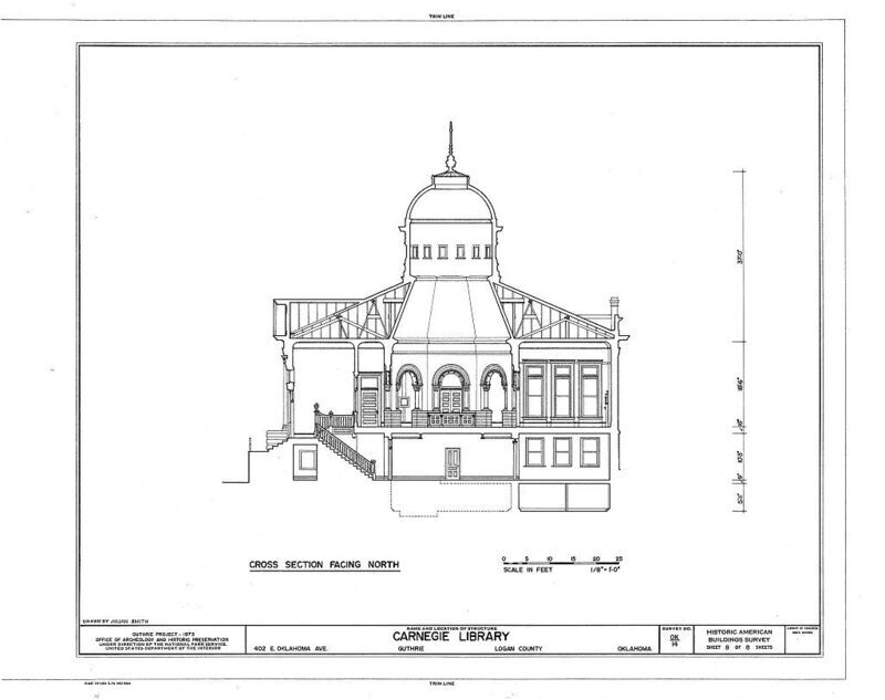 This Second Renaissance Revival structure was the scene of numerous historic events: the inauguration of both the last of the territorial governors and the first Governor of Statehood Oklahoma. The second Carnegie library in Oklahoma, it grew from the efforts of the organizers of one of the earliest libraries in Oklahoma, to which it is successor. It is remarkable for the number of ways in which it diverges from Andrew Carnegie's ideas of what a library building should be.